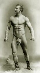 Eugen Sandow, in klassischer antiker griechisch-römischer Pose, ca. 1894